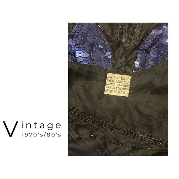 VINTAGE 1970’s/80’s 100% Silk Sequin Formal‎ Butterfly Top - Picture 3 of 4